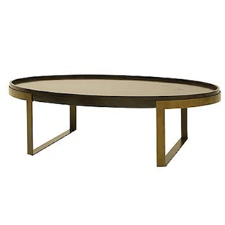 Contemporary Oval Coffee Table with Antique Brass Metal Base